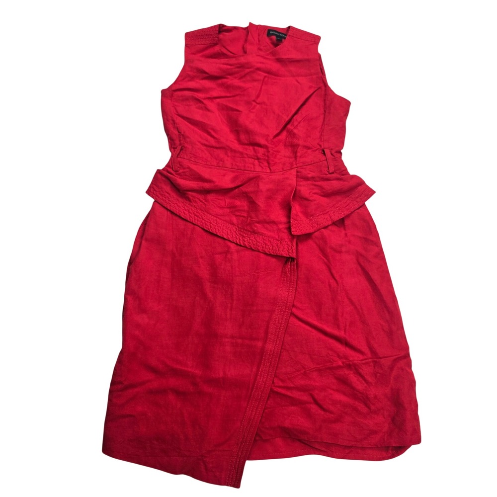 Banana Republic Sheath Dress Womens 0 Red Peplum Linen Blend Wrap Skirt‎